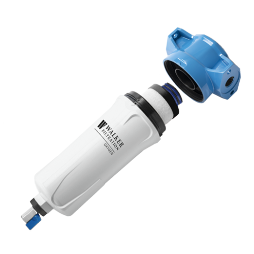 Exploded view of Alpha O2 filter, showing the filter element inside